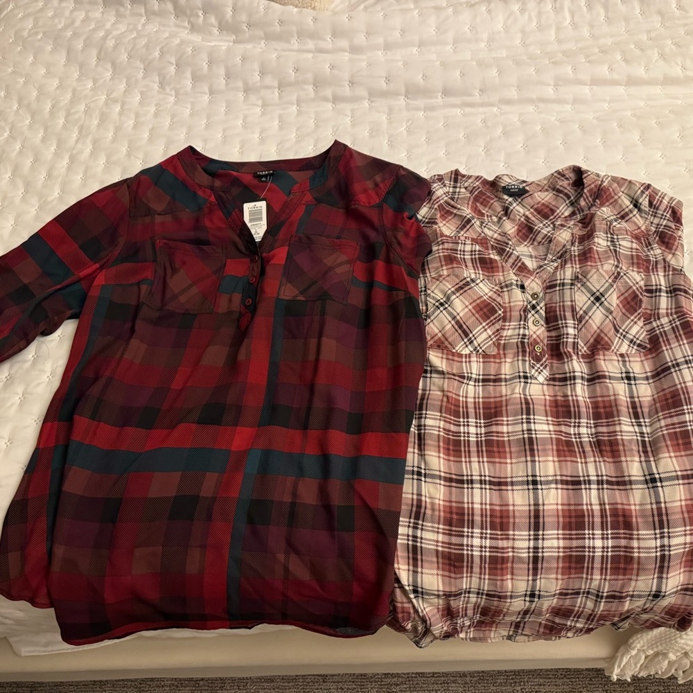 Torrid Plaid Blouse - Red and Brown